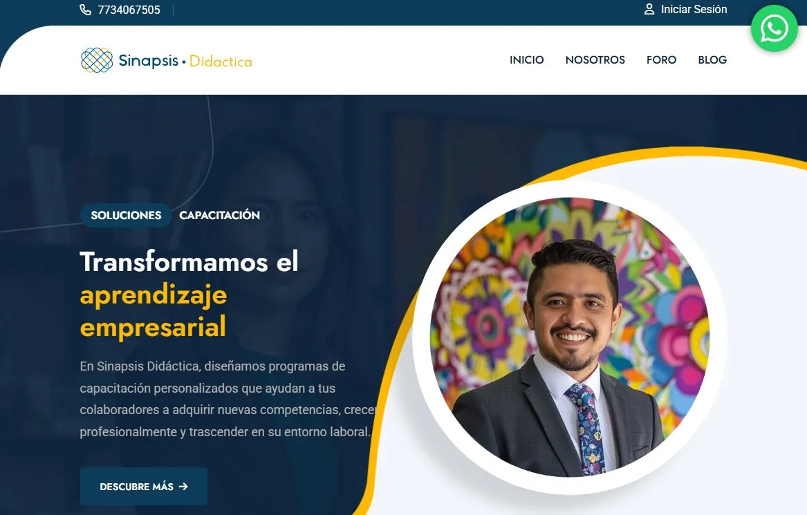 La página web de Sinapsis Didáctica, hecha por Ulimby: “Transformamos el aprendizaje empresarial.”